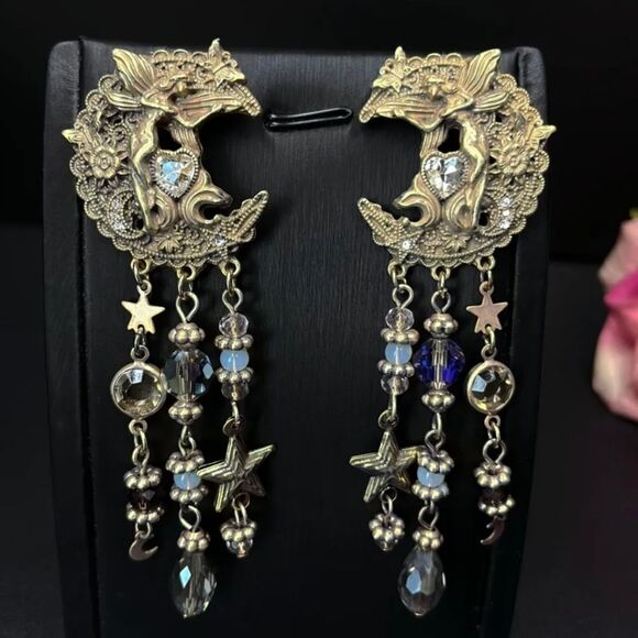 Mystical Vintage Like Moon Angel Dangle Earrings – Vintage Gold